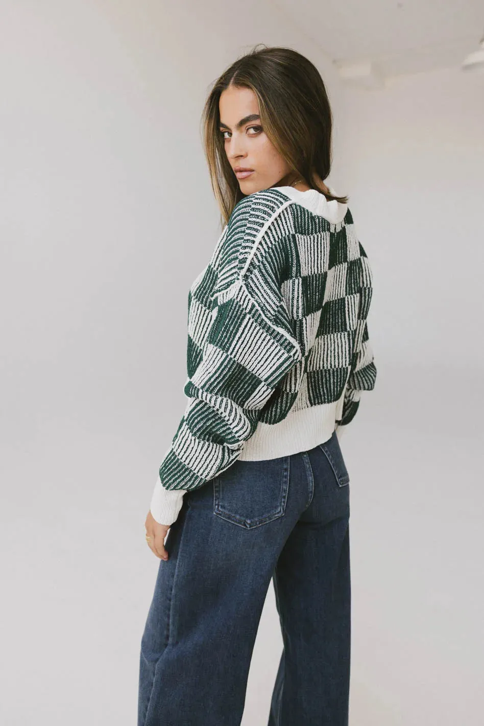 Cielo Checkered Sweater in Green