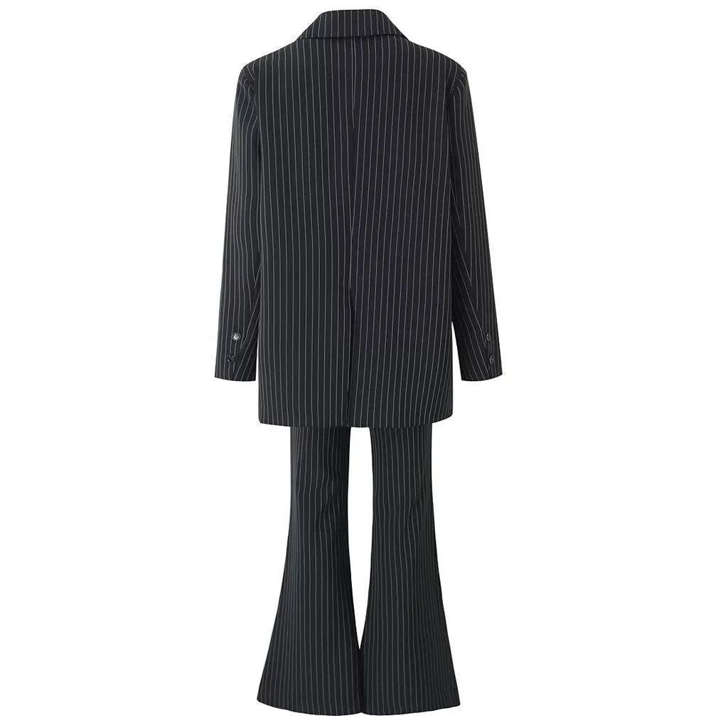 Classic High Waist Contrast Pinstripe Pattern Flared Suit Pants