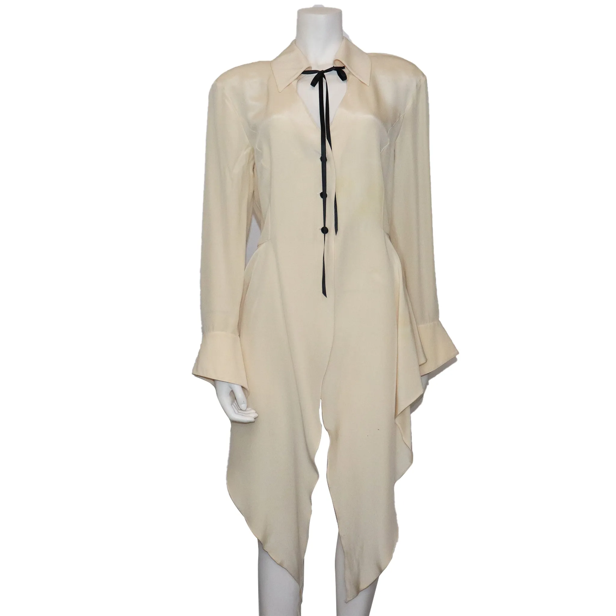 Claude Montana Drape 2PC Black Jacket w/ Cream Blouse Circa 1990s