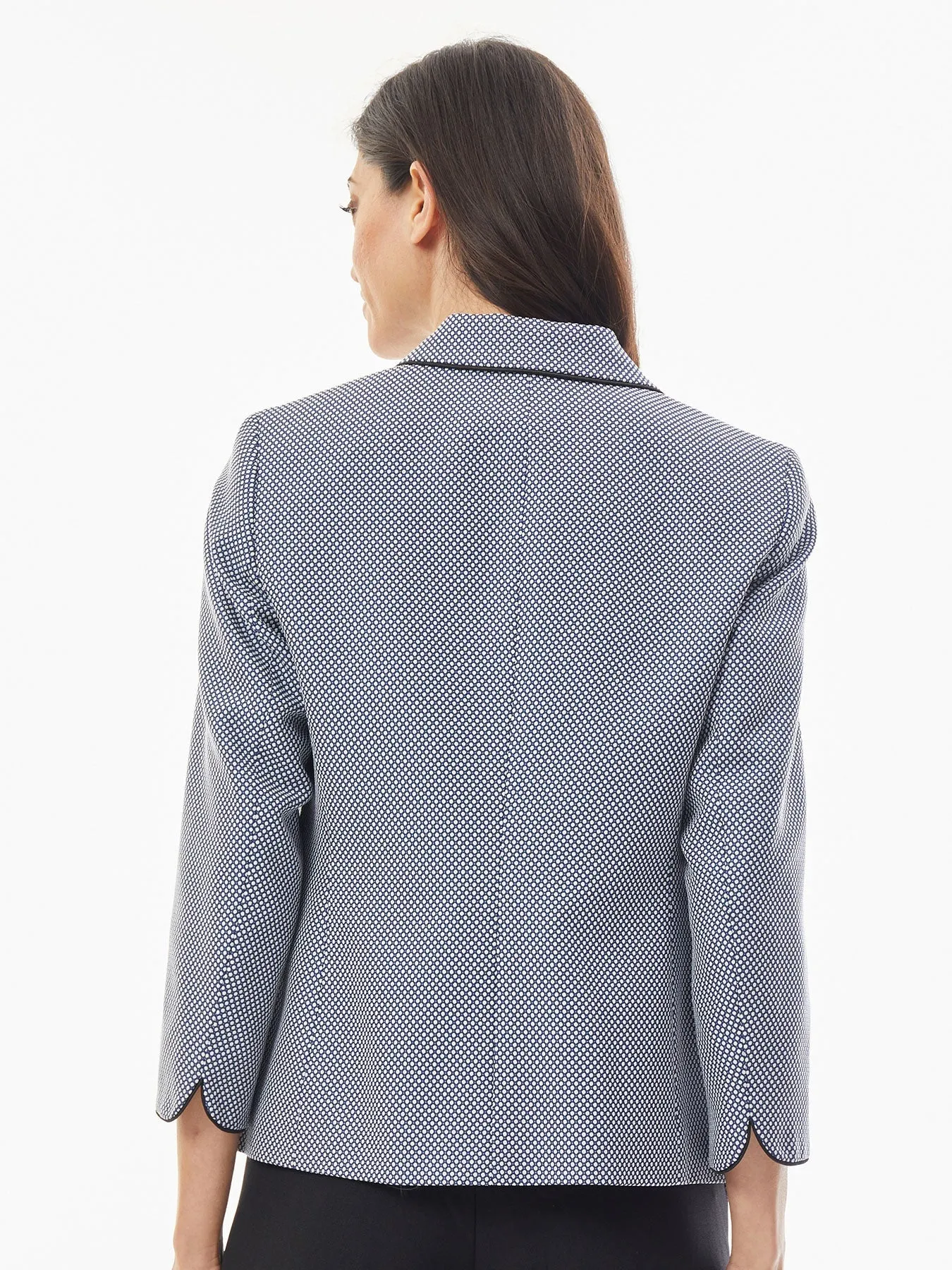 Contrast Trim Notch Collar Jacquard Jacket