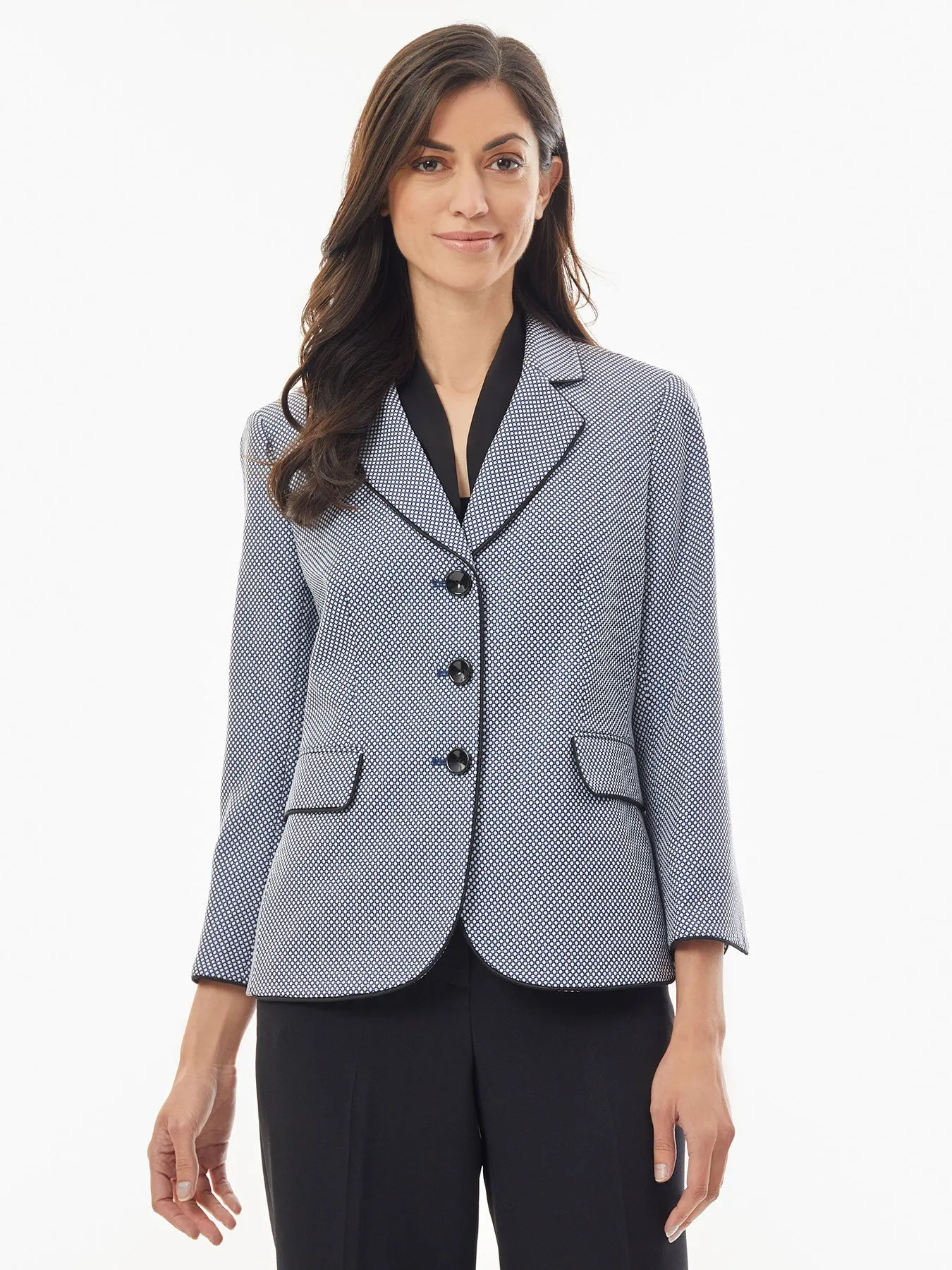 Contrast Trim Notch Collar Jacquard Jacket