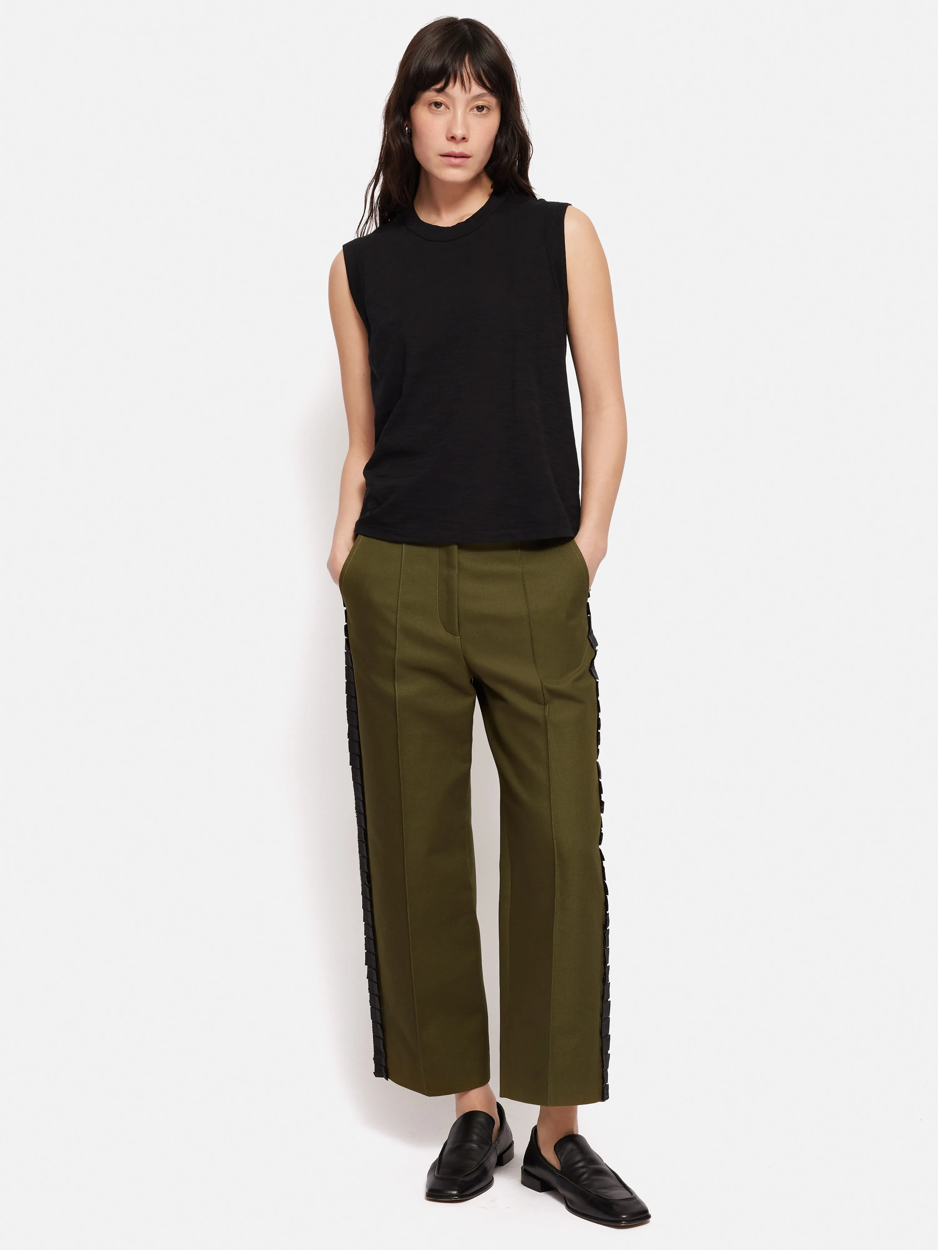 Cotton Trim Detail Trouser | Khaki