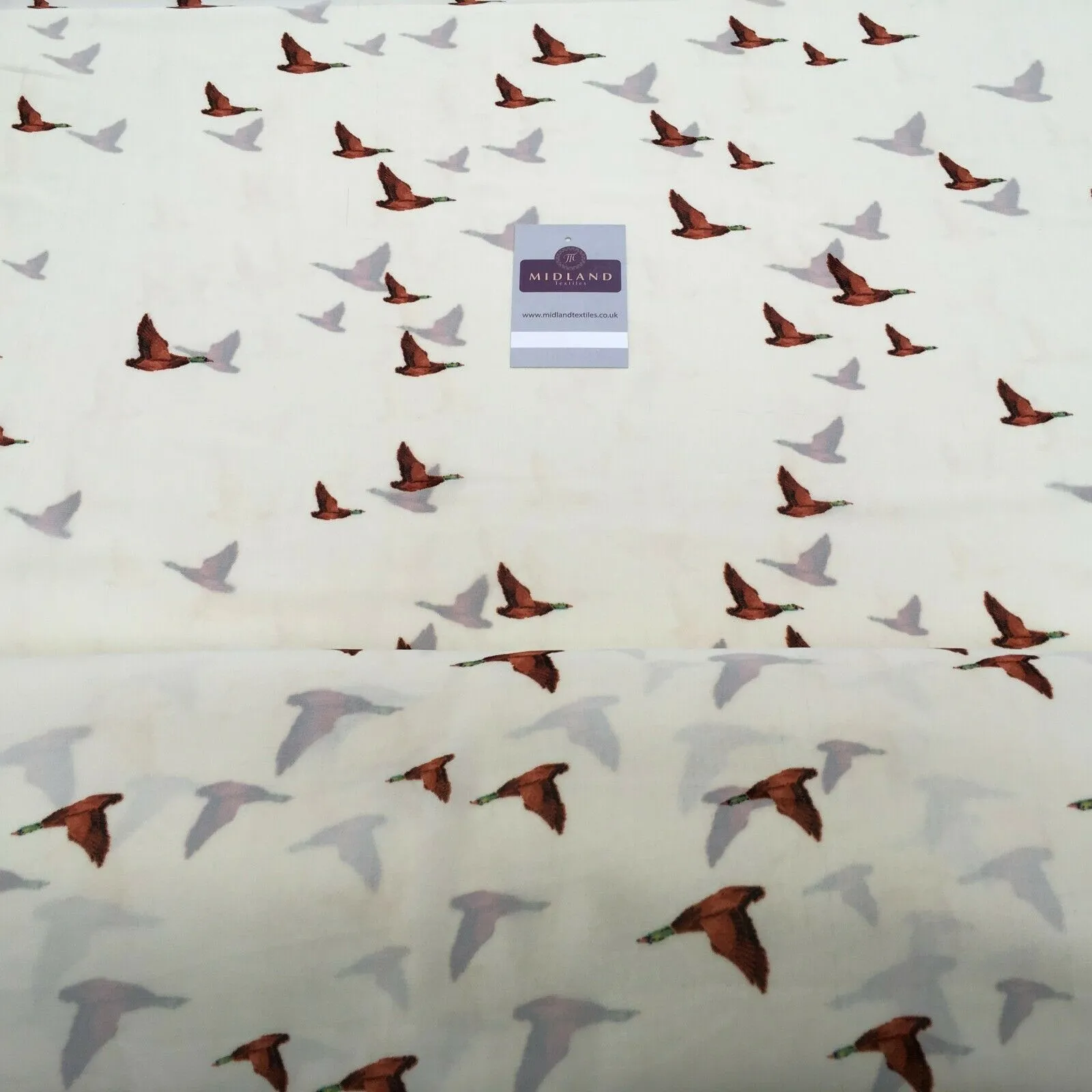 Cream Rust Bird Printed Light Chiffon High Street Fabric 150 cm MK1084-16