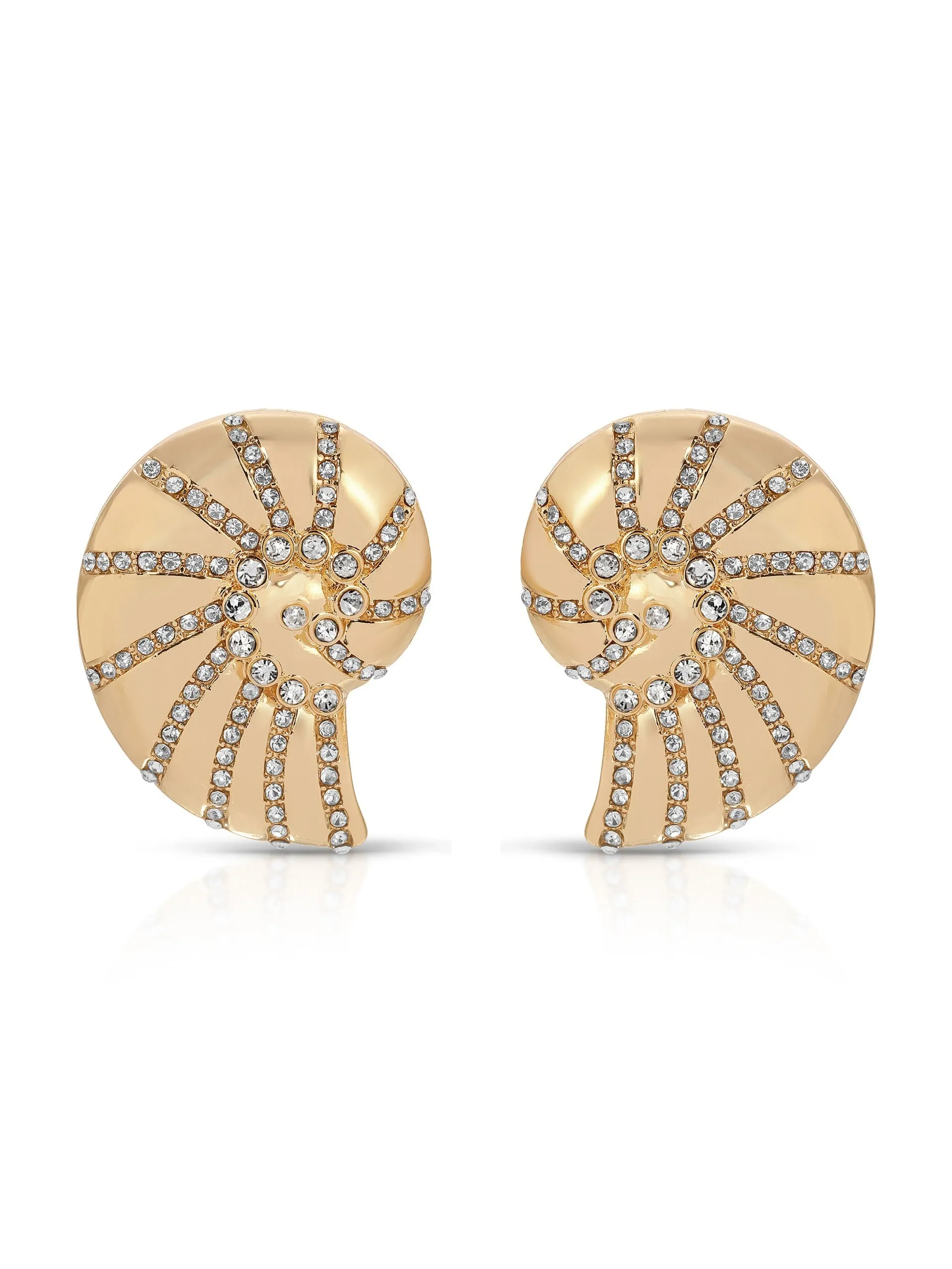 Crystal Studded Nautilus Shell Earrings