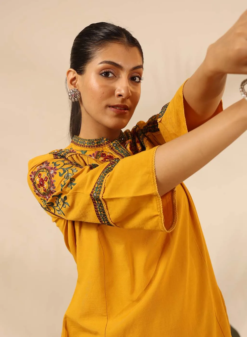 Dark Yellow Embroidered Tunic