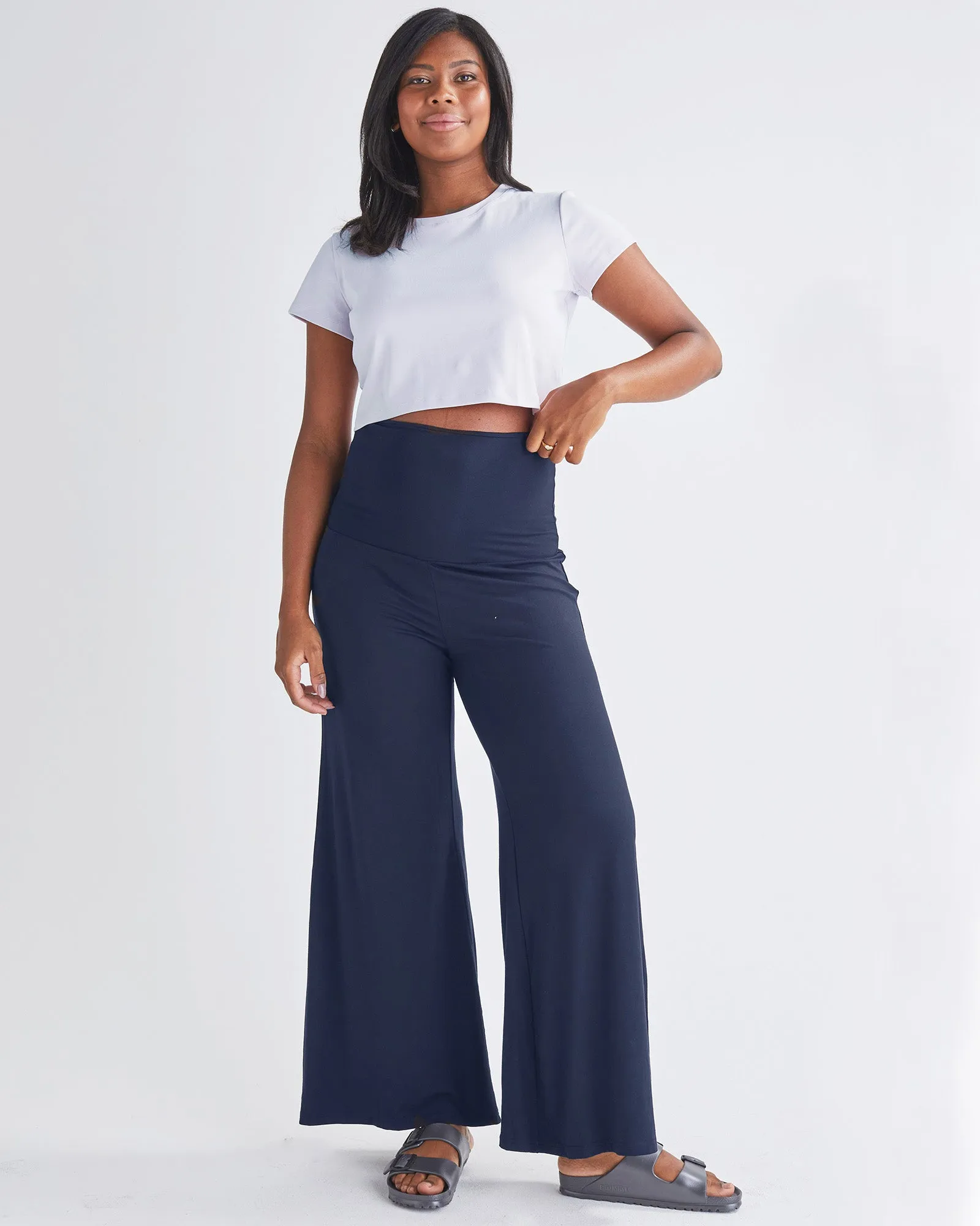 Debra Wide Leg Maternity Bamboo Pants in Navy