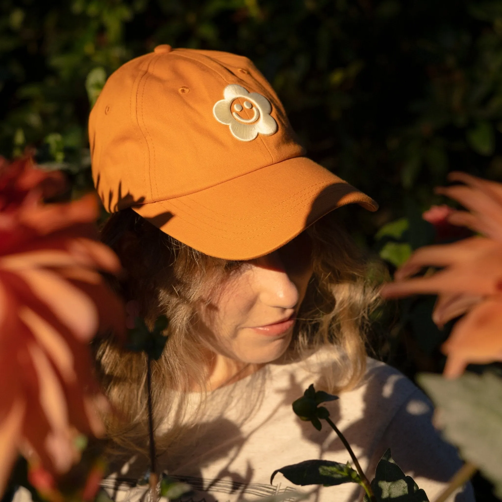 Desert Orange Smiley Daisy Dad Hat