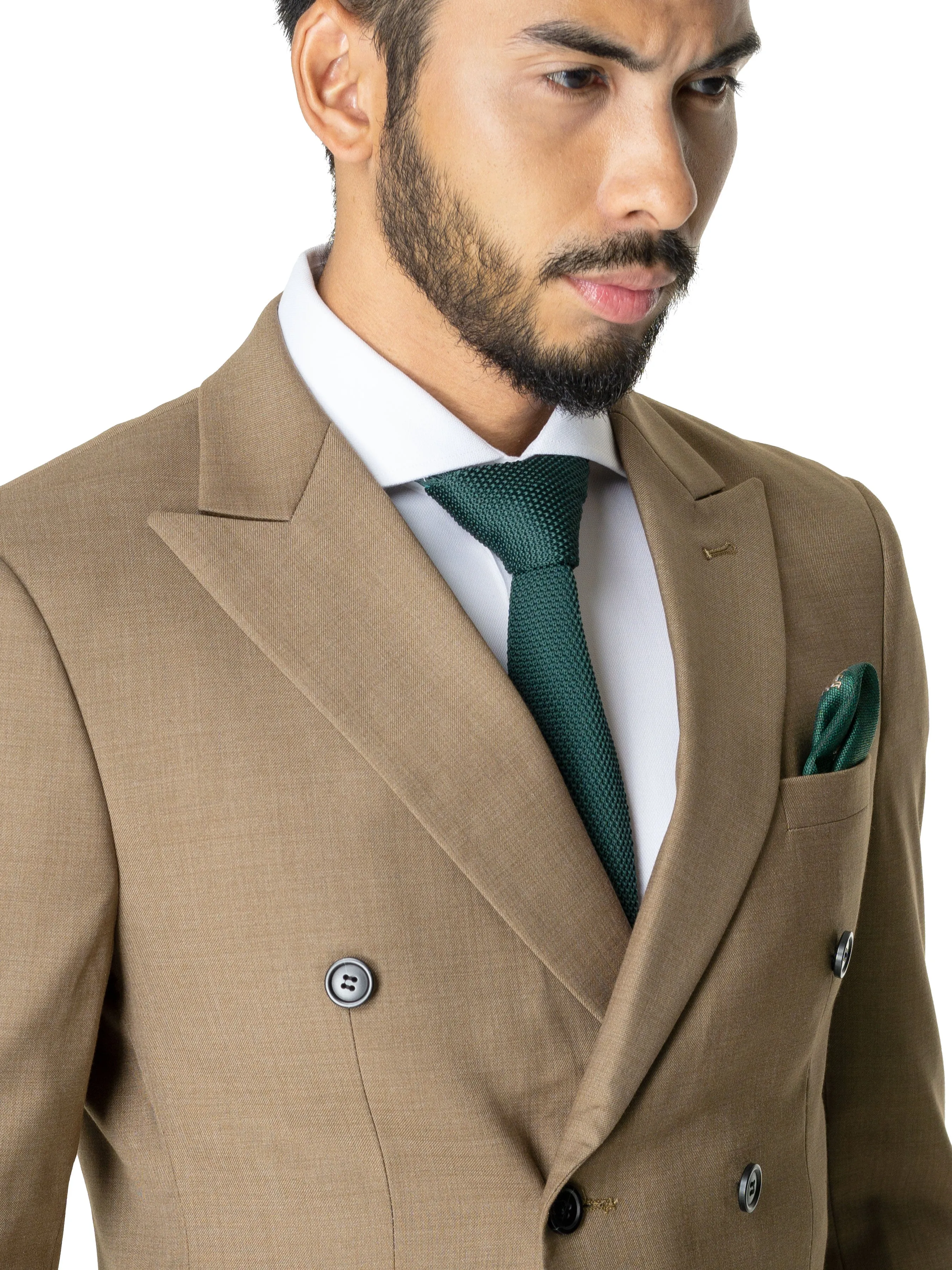 Double Breasted Suit Blazer - Khakis Plain (Peak Lapel)