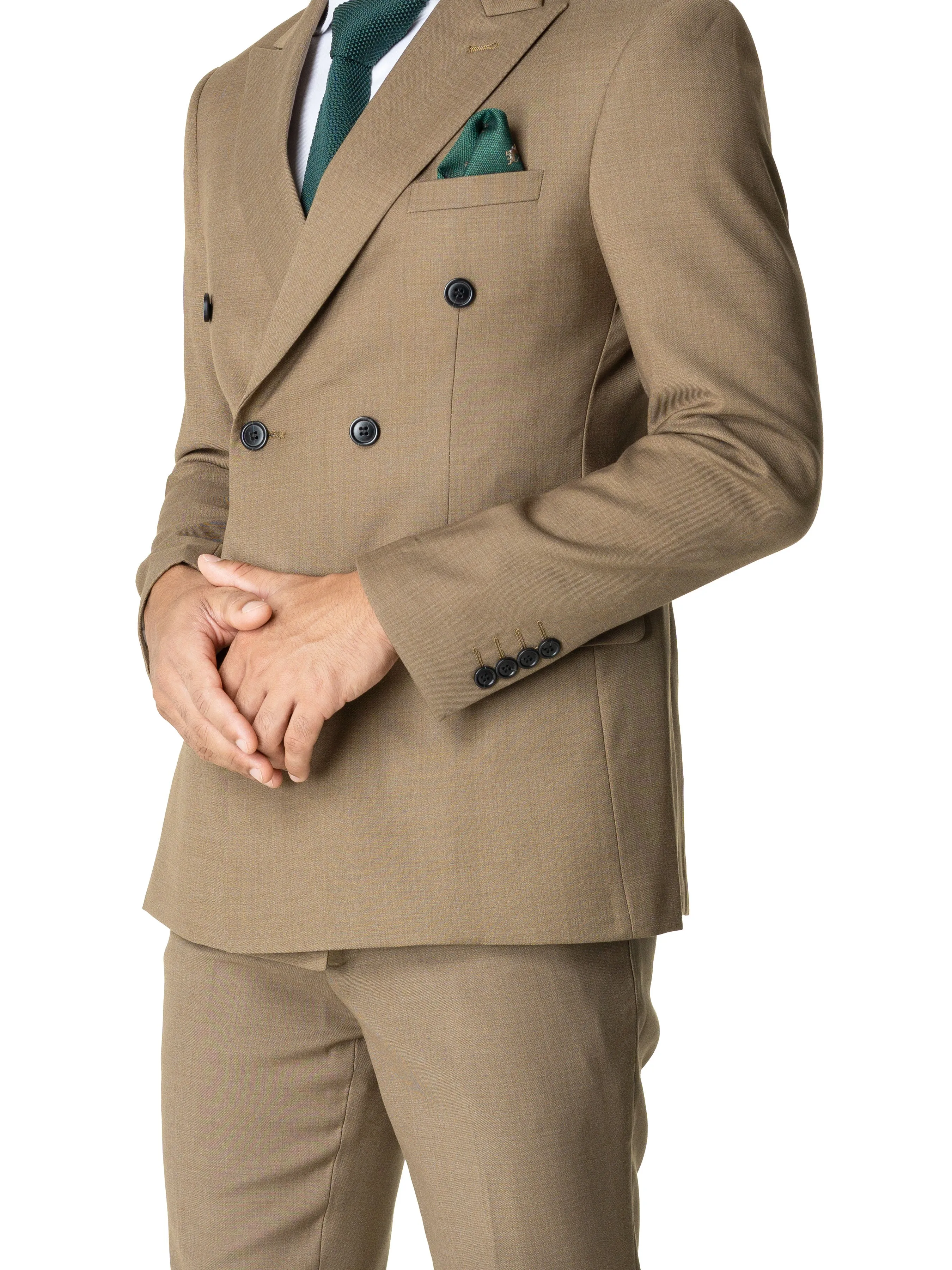 Double Breasted Suit Blazer - Khakis Plain (Peak Lapel)