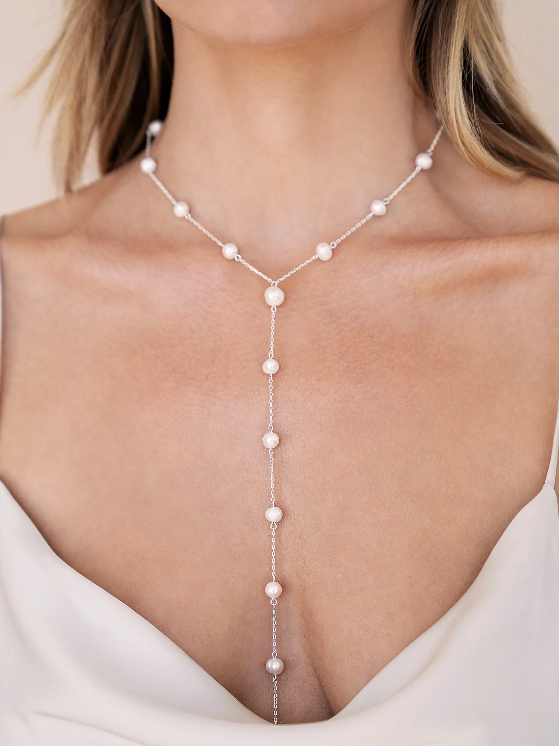 Dripping Pearl Lariat Necklace