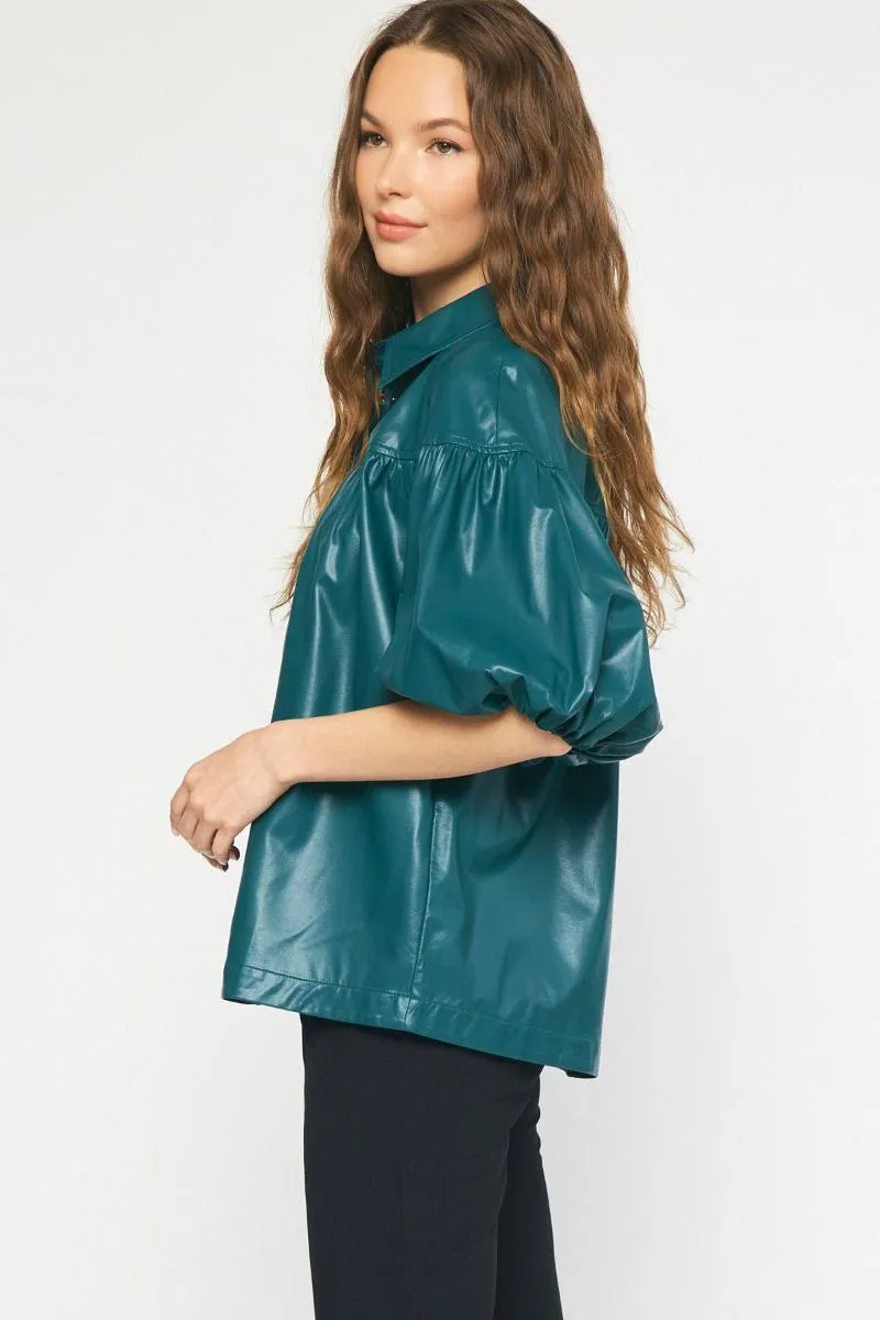 Drop Puff Pleather Blouse