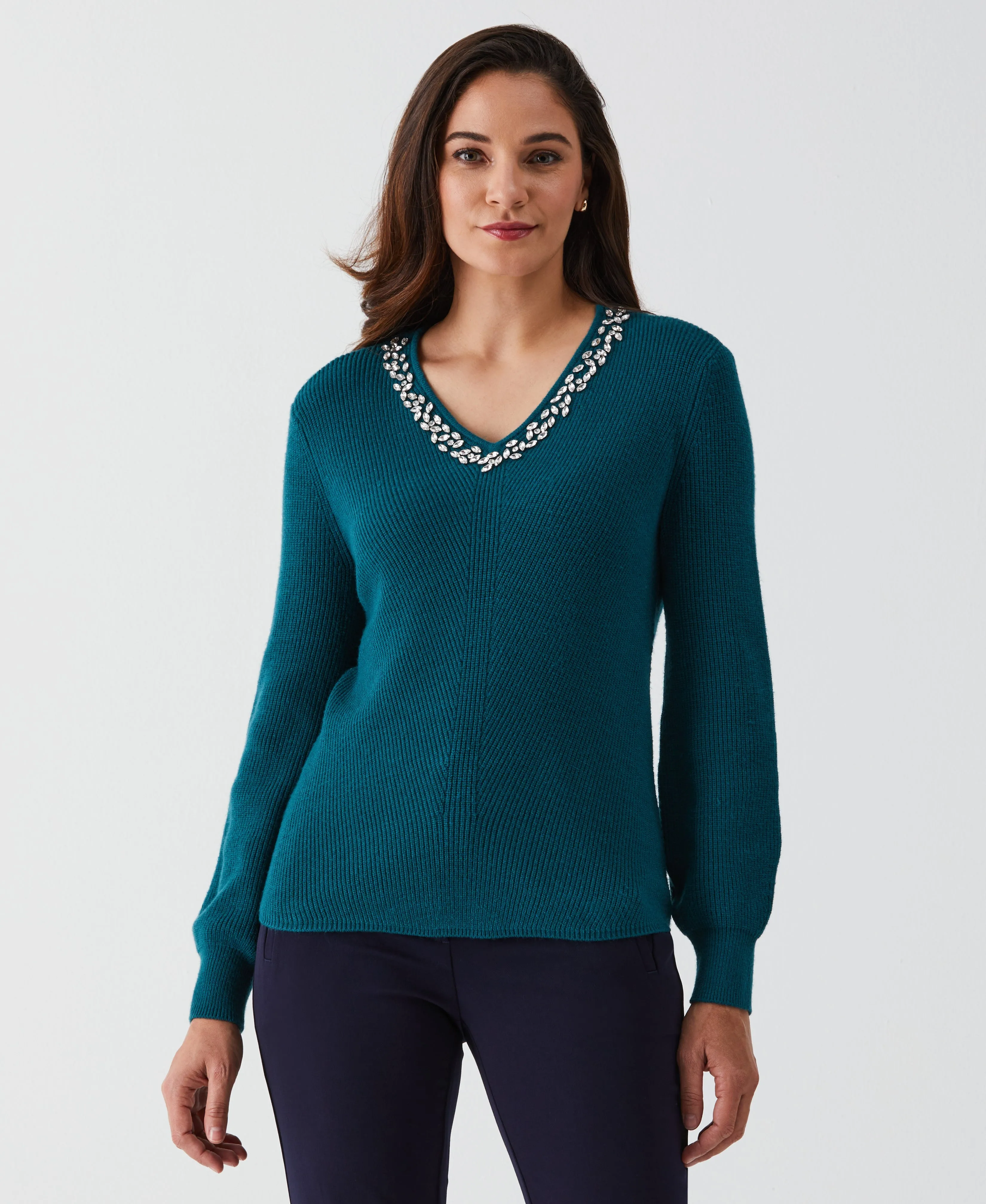 Embellished V-Neck Sweater