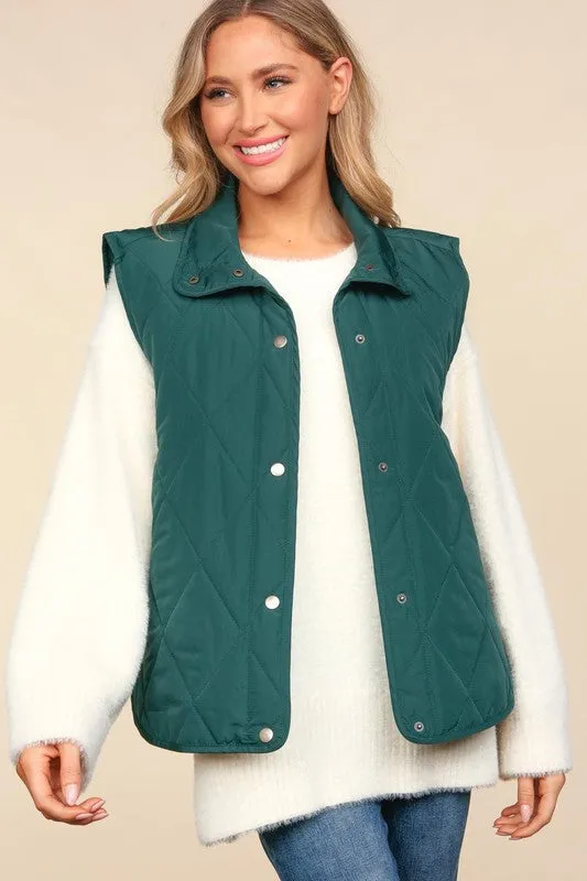 EMILY SNAP BUTTON DOWN QUILTED PUFFER VEST JACKET