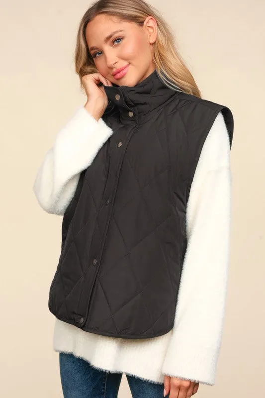 EMILY SNAP BUTTON DOWN QUILTED PUFFER VEST JACKET