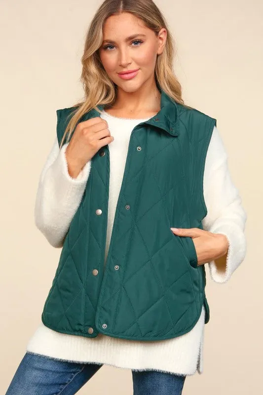 EMILY SNAP BUTTON DOWN QUILTED PUFFER VEST JACKET