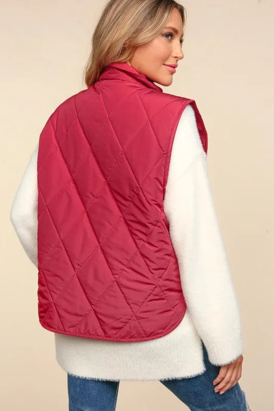 EMILY SNAP BUTTON DOWN QUILTED PUFFER VEST JACKET