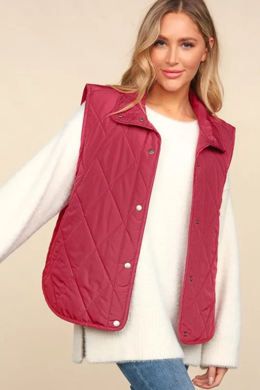 EMILY SNAP BUTTON DOWN QUILTED PUFFER VEST JACKET