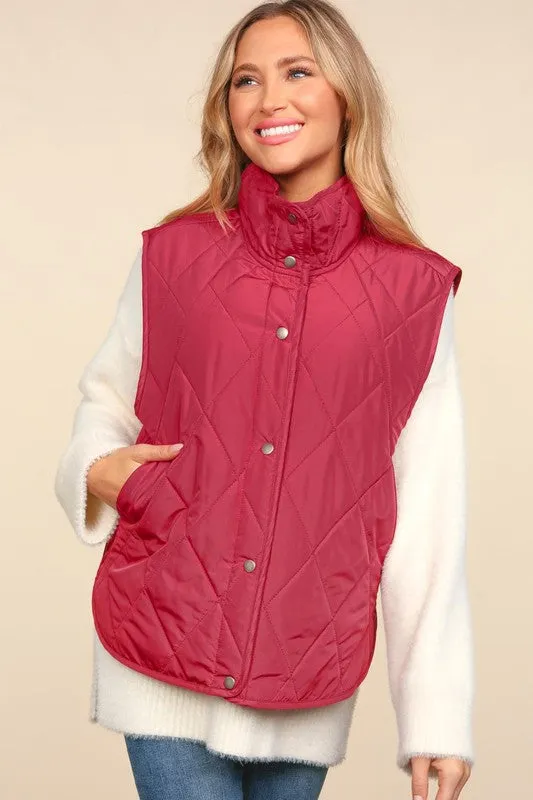 EMILY SNAP BUTTON DOWN QUILTED PUFFER VEST JACKET