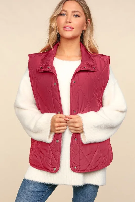 EMILY SNAP BUTTON DOWN QUILTED PUFFER VEST JACKET