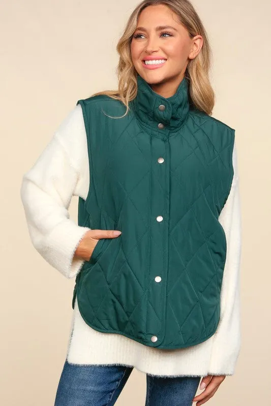 EMILY SNAP BUTTON DOWN QUILTED PUFFER VEST JACKET