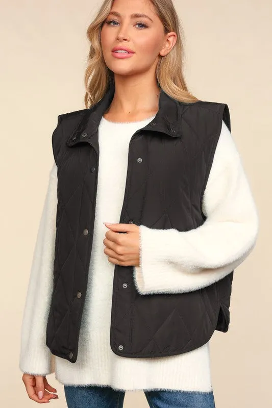 EMILY SNAP BUTTON DOWN QUILTED PUFFER VEST JACKET