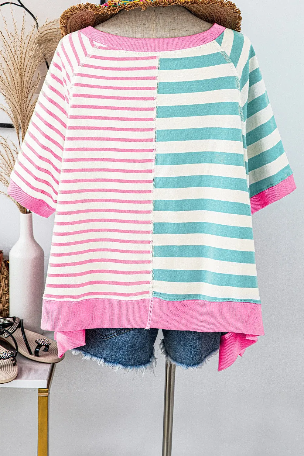 FashionWorks Stripe Contrast Patchwork Oversized T-Shirt