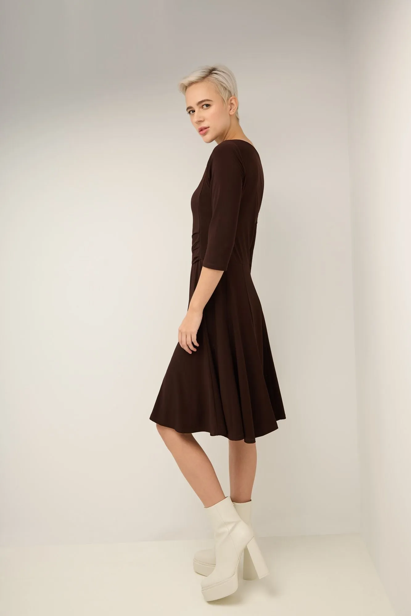 Flared Business Dress with 3/4 Sleeves