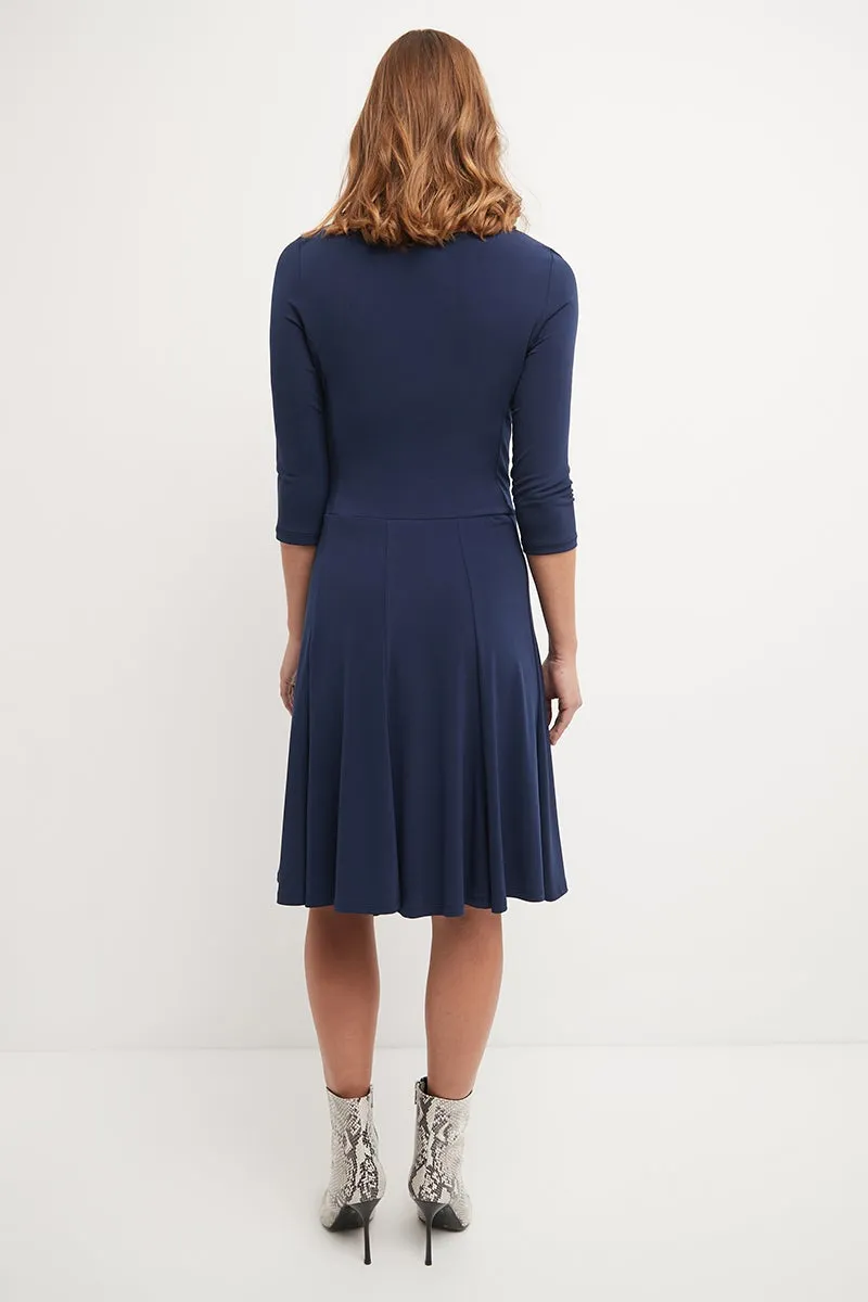 Flared Business Dress with 3/4 Sleeves