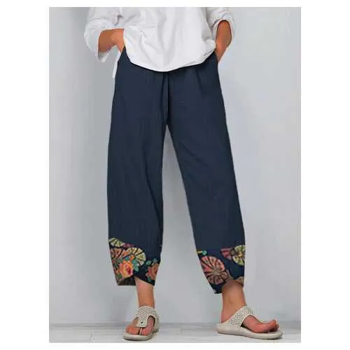 Floral Printed Patchwork Pants