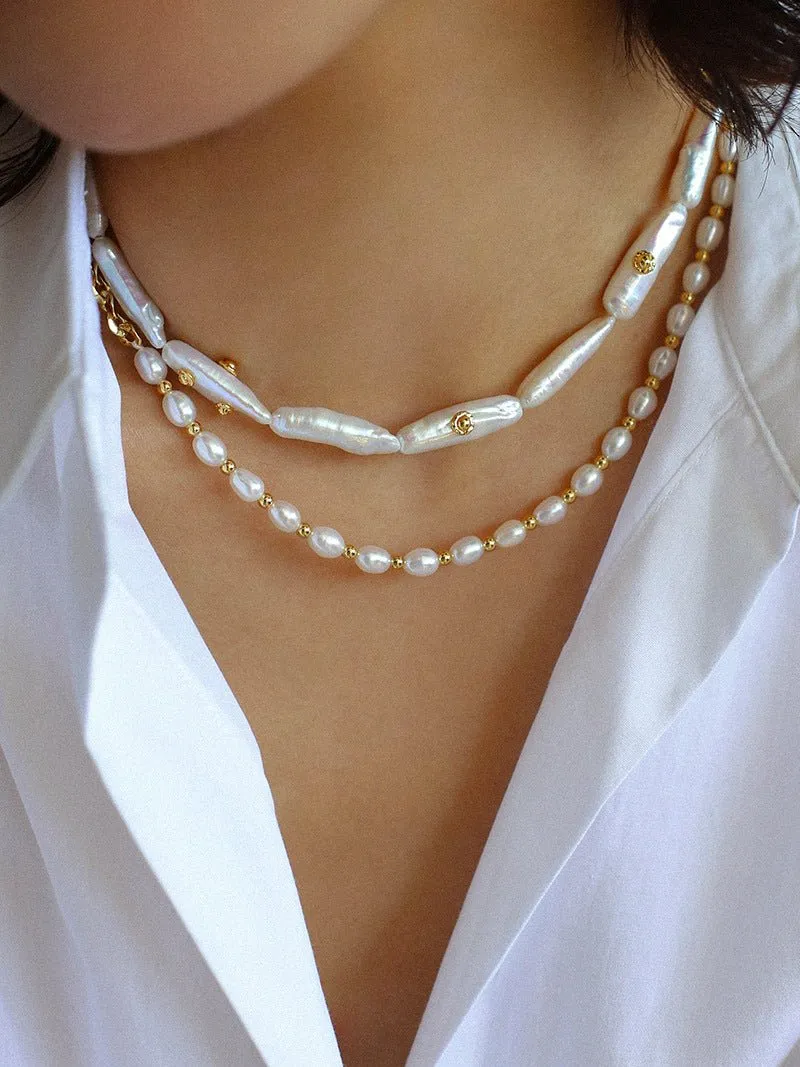 Freshwater Baroque Pearls Overlapping Clavicle Chain