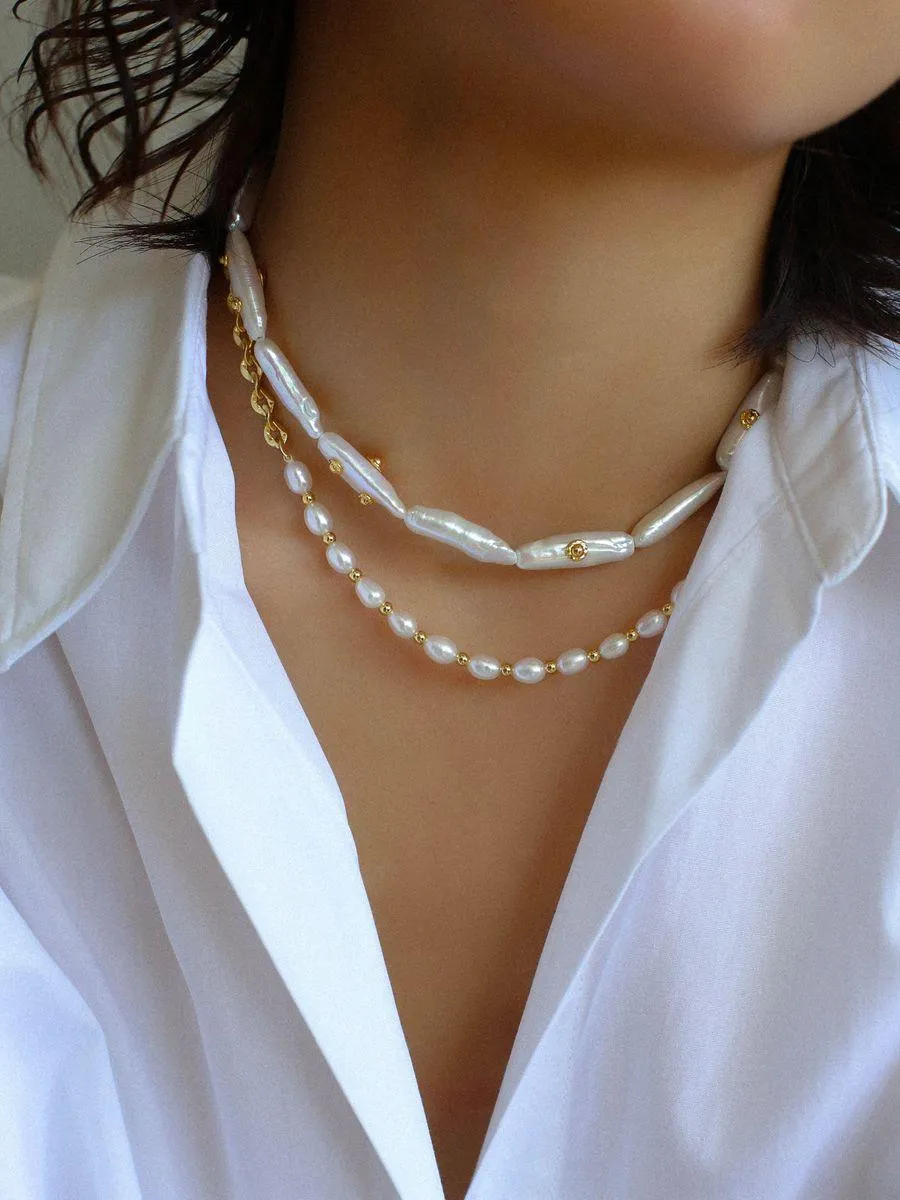 Freshwater Baroque Pearls Overlapping Clavicle Chain