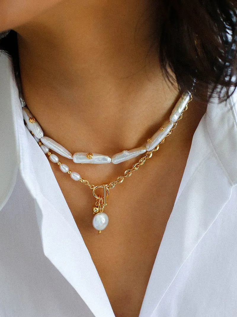 Freshwater Baroque Pearls Overlapping Clavicle Chain