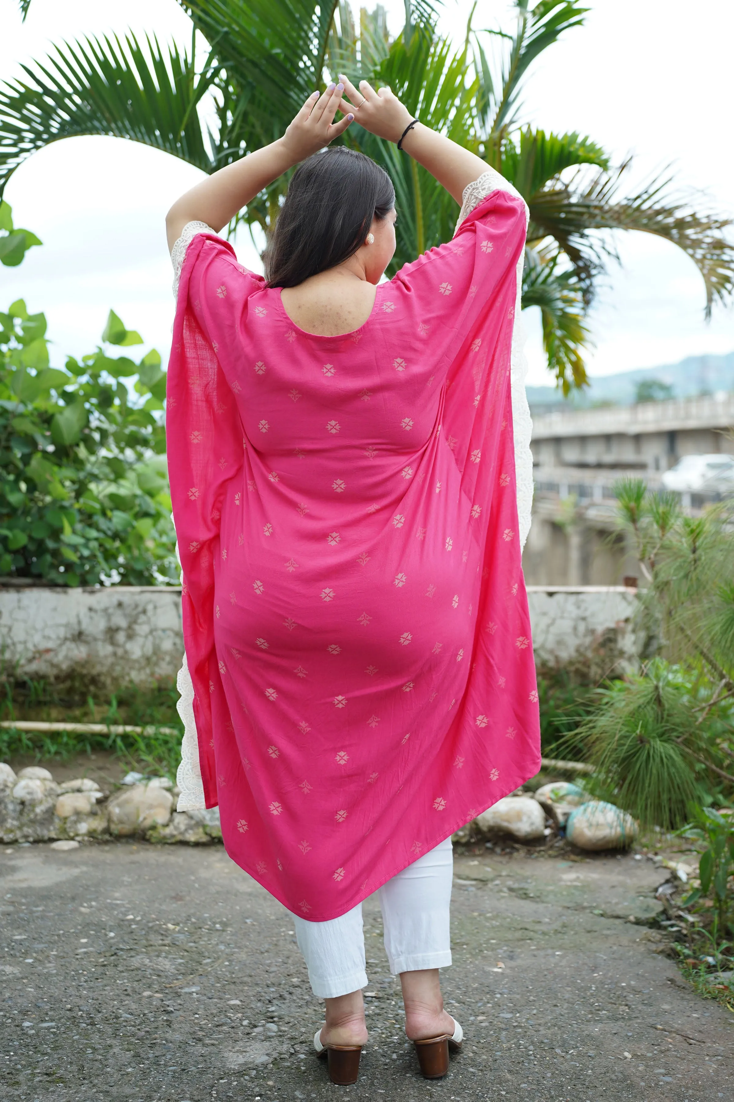 Fuchsia Foiled Breezy Rayon Kaftan