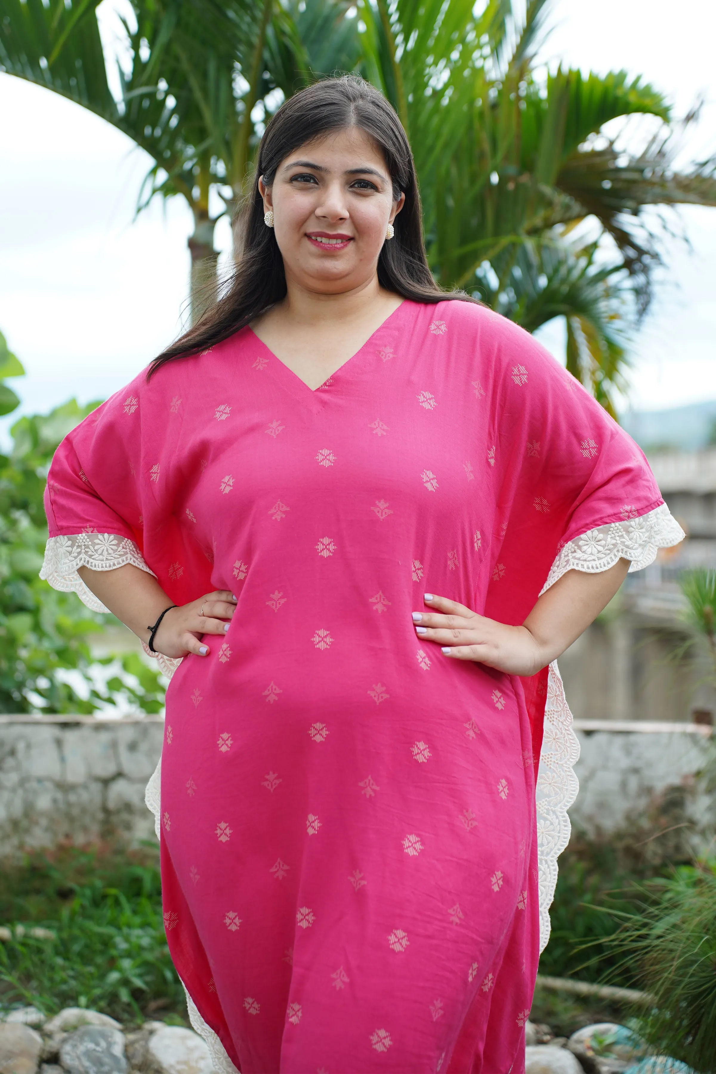 Fuchsia Foiled Breezy Rayon Kaftan