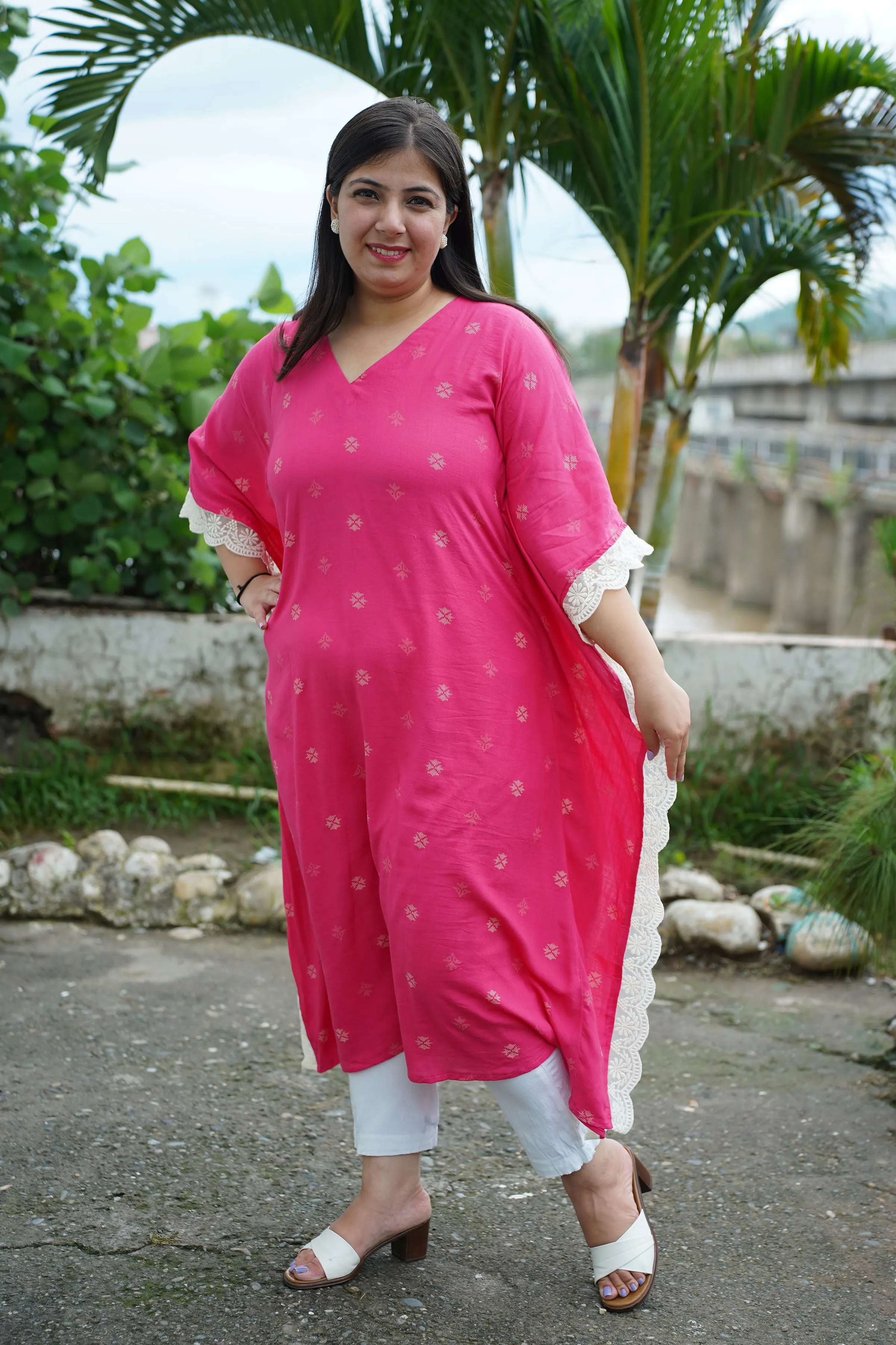 Fuchsia Foiled Breezy Rayon Kaftan