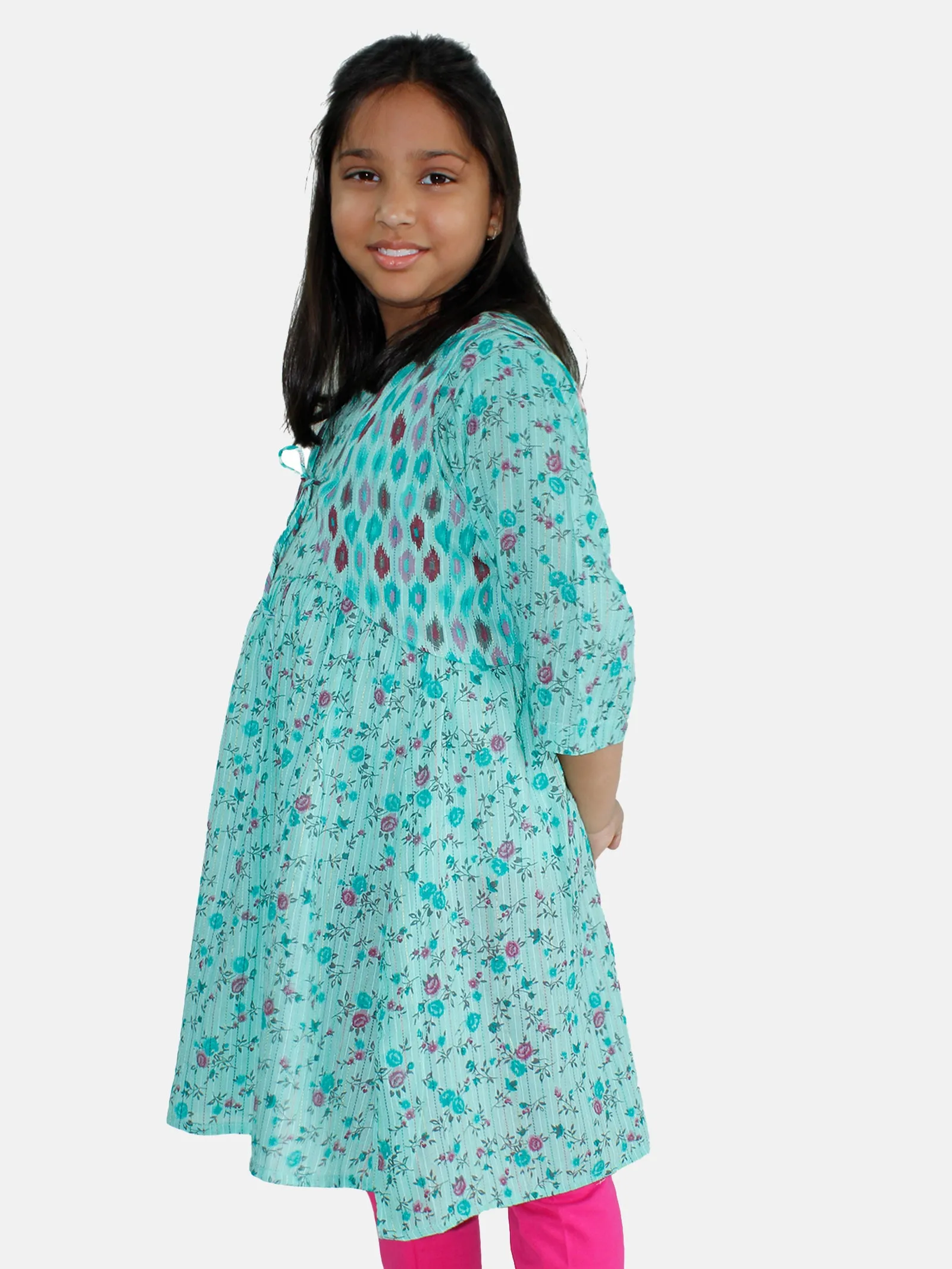 Girls Anarkali Kurta And Crop Shrug Set