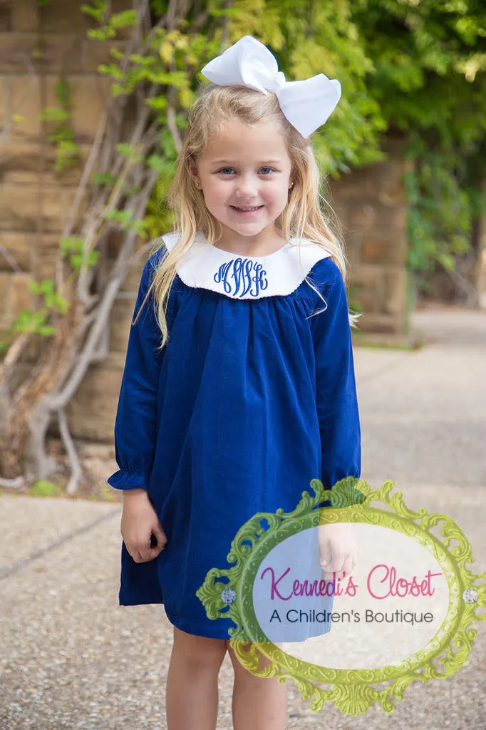 Girls Long Sleeve Navy Bishop Dress