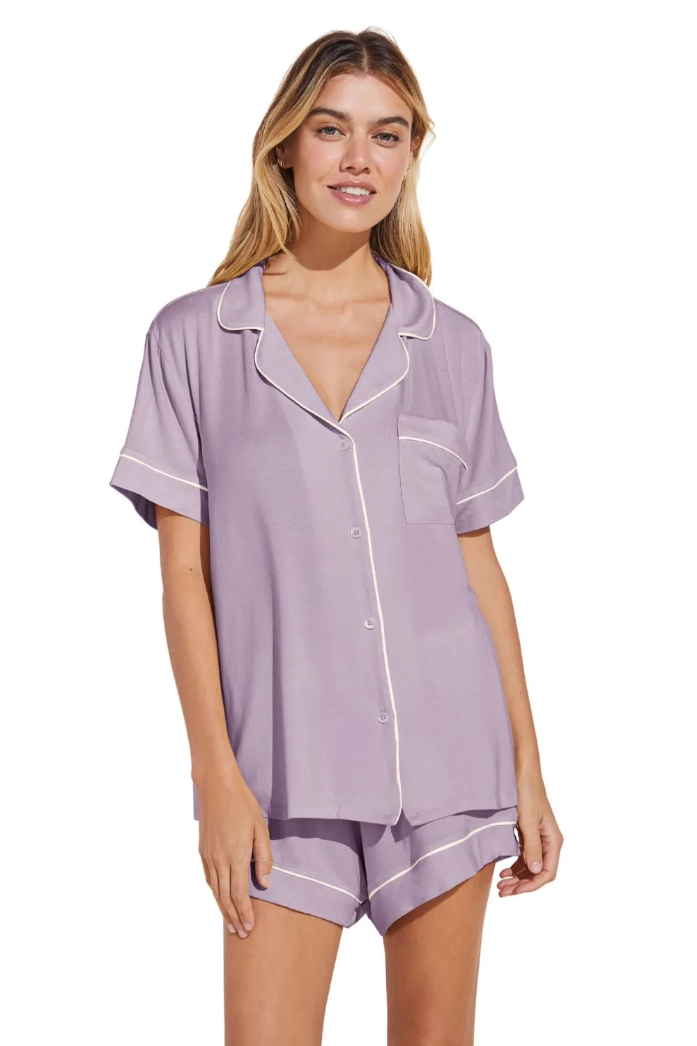 Gisele Relaxed Short PJ Set in Lavender/Ivory