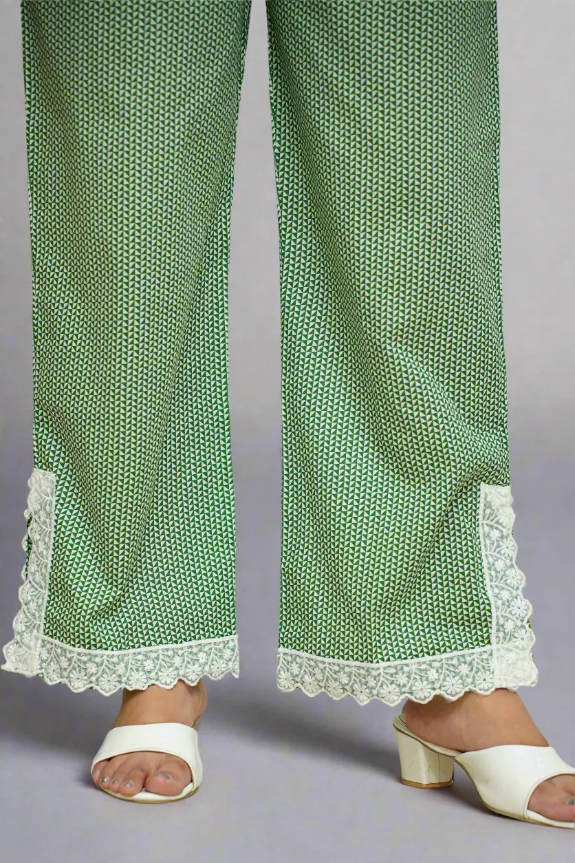 Green Printed Detailed Cotton Pants