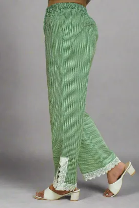 Green Printed Detailed Cotton Pants