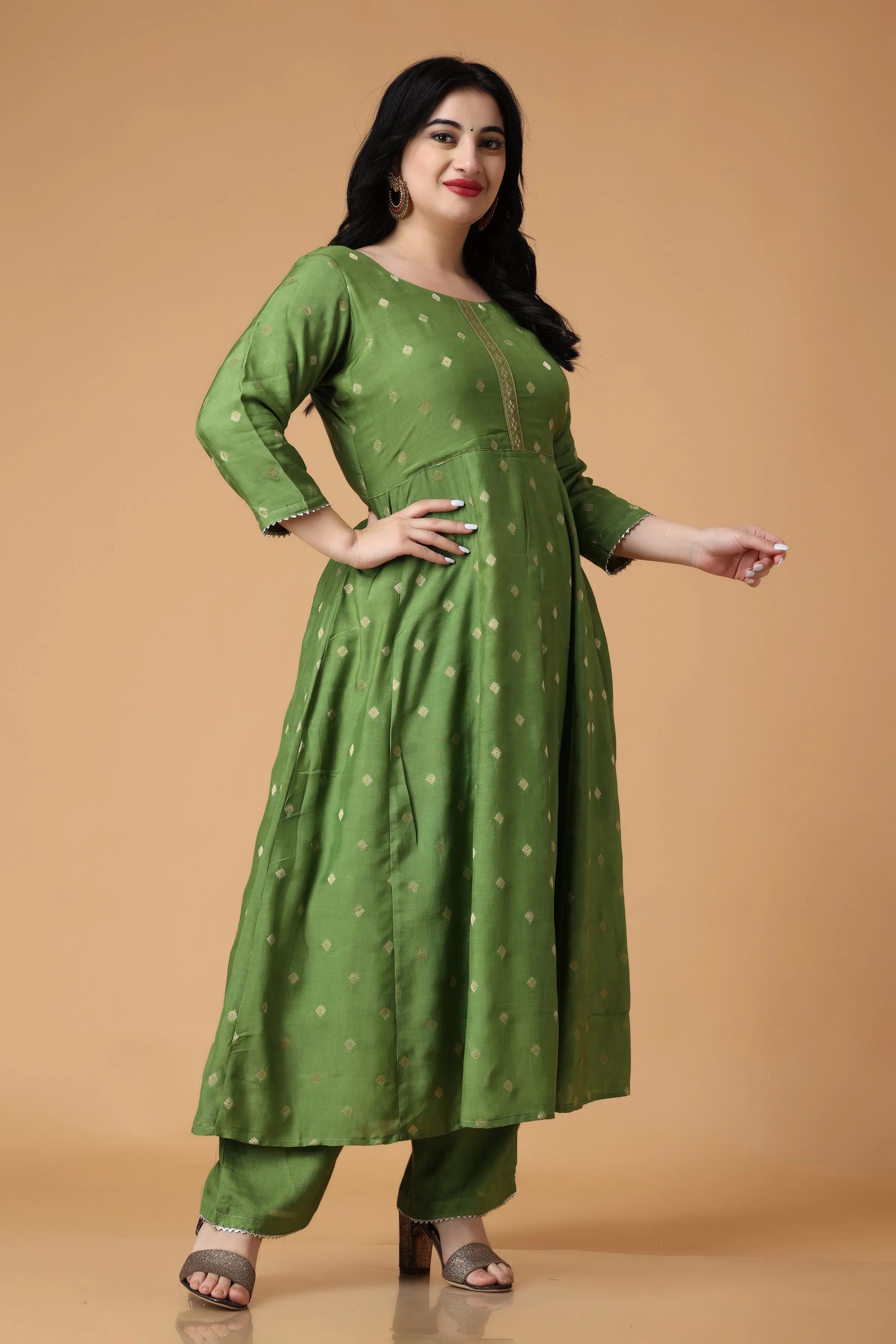 Greeny Melody Silk Anarkali Suit