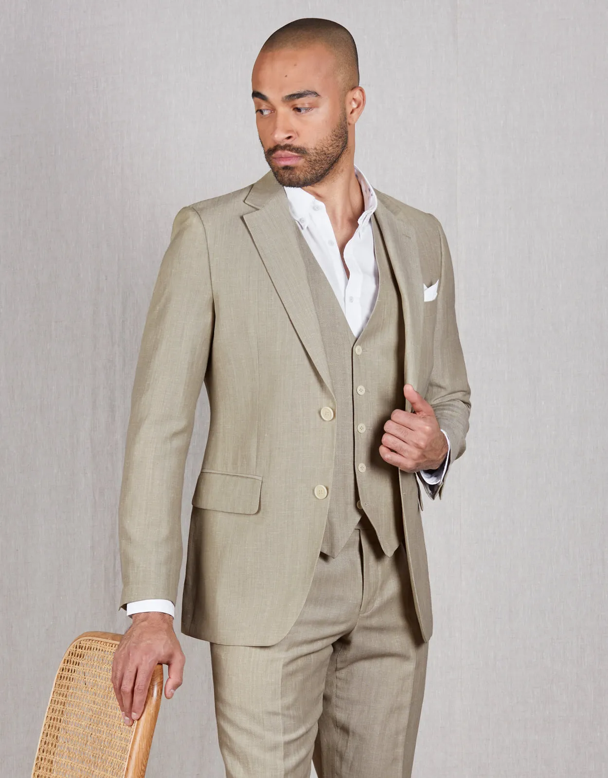 Hawker Bone Linen-Wool Blend Twill Suit