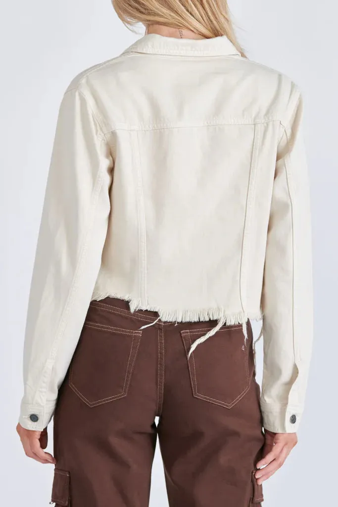 Hidden Jeans Fitted Jacket With Fringe Hem | White