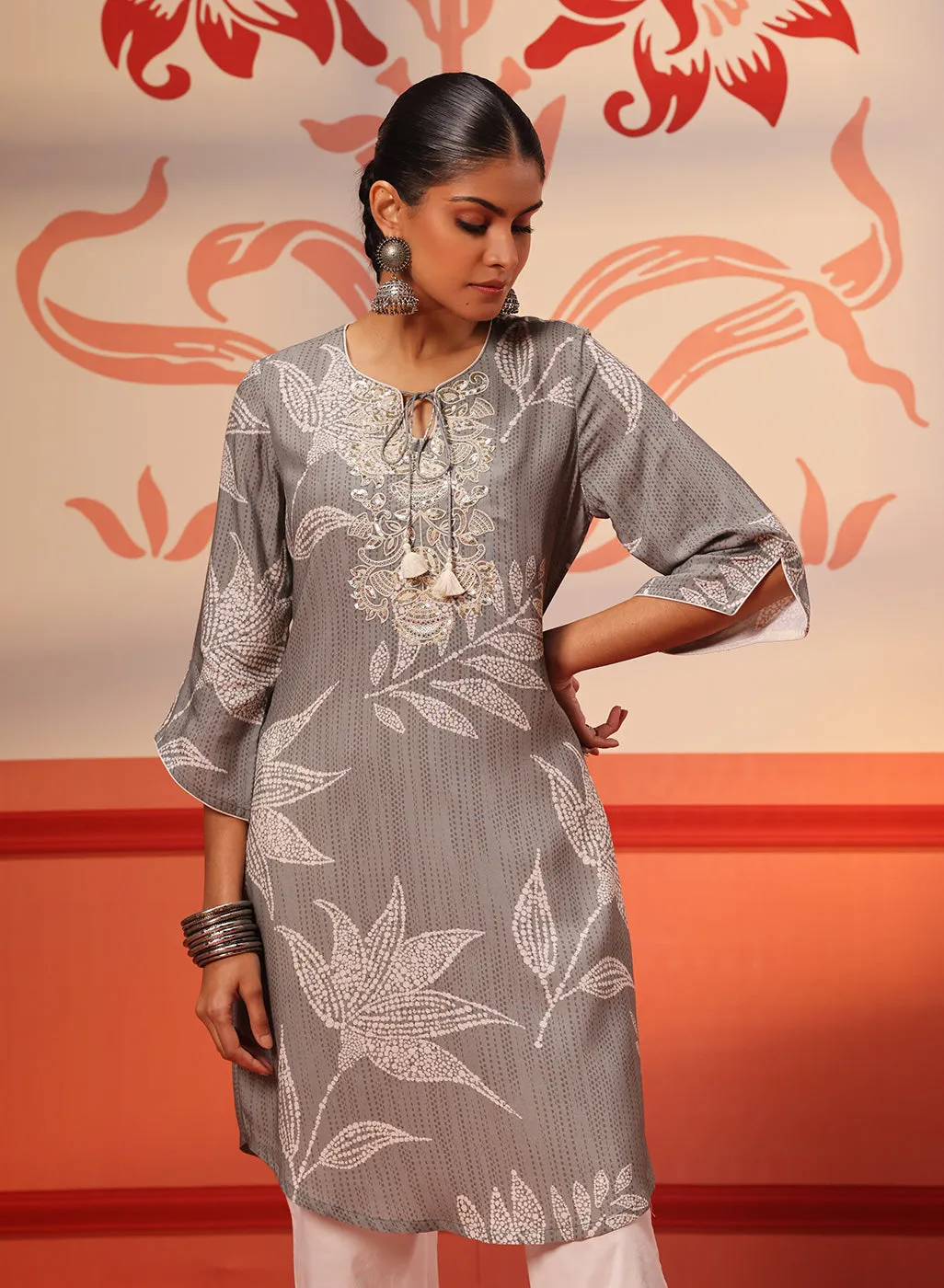 Ireen Ash Grey Printed Kurta for Women