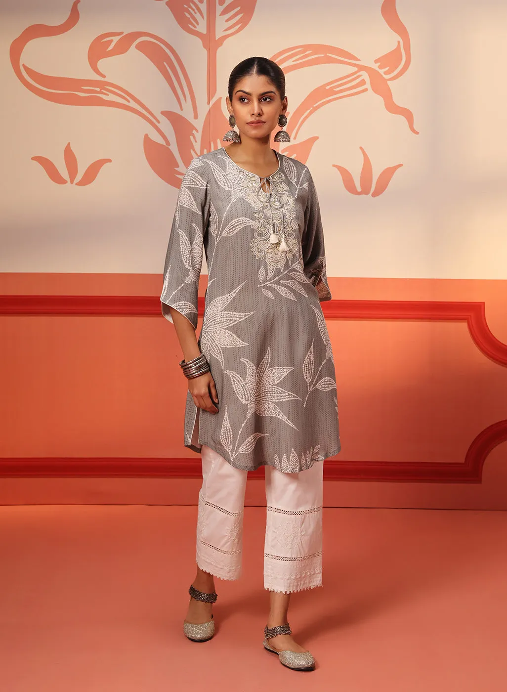 Ireen Ash Grey Printed Kurta for Women