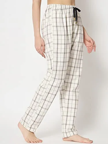 IRIZA Women's Cotton Check Pyjama with Drawstring (M, OffWhiteBox)