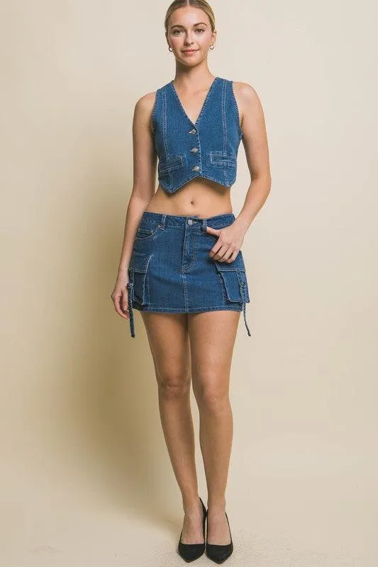 Julia Denim Buttoned Vest Top