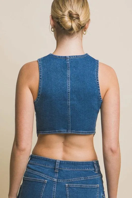 Julia Denim Buttoned Vest Top