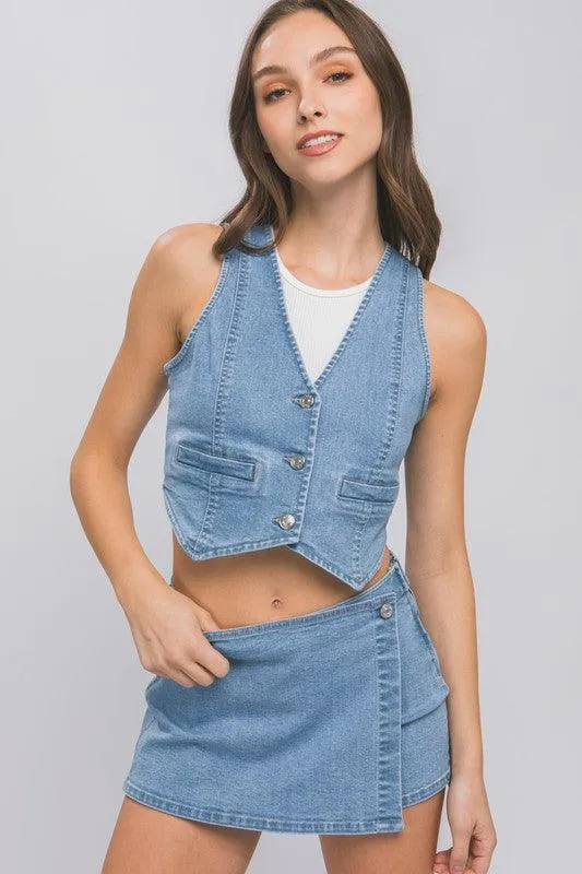 Julia Denim Buttoned Vest Top