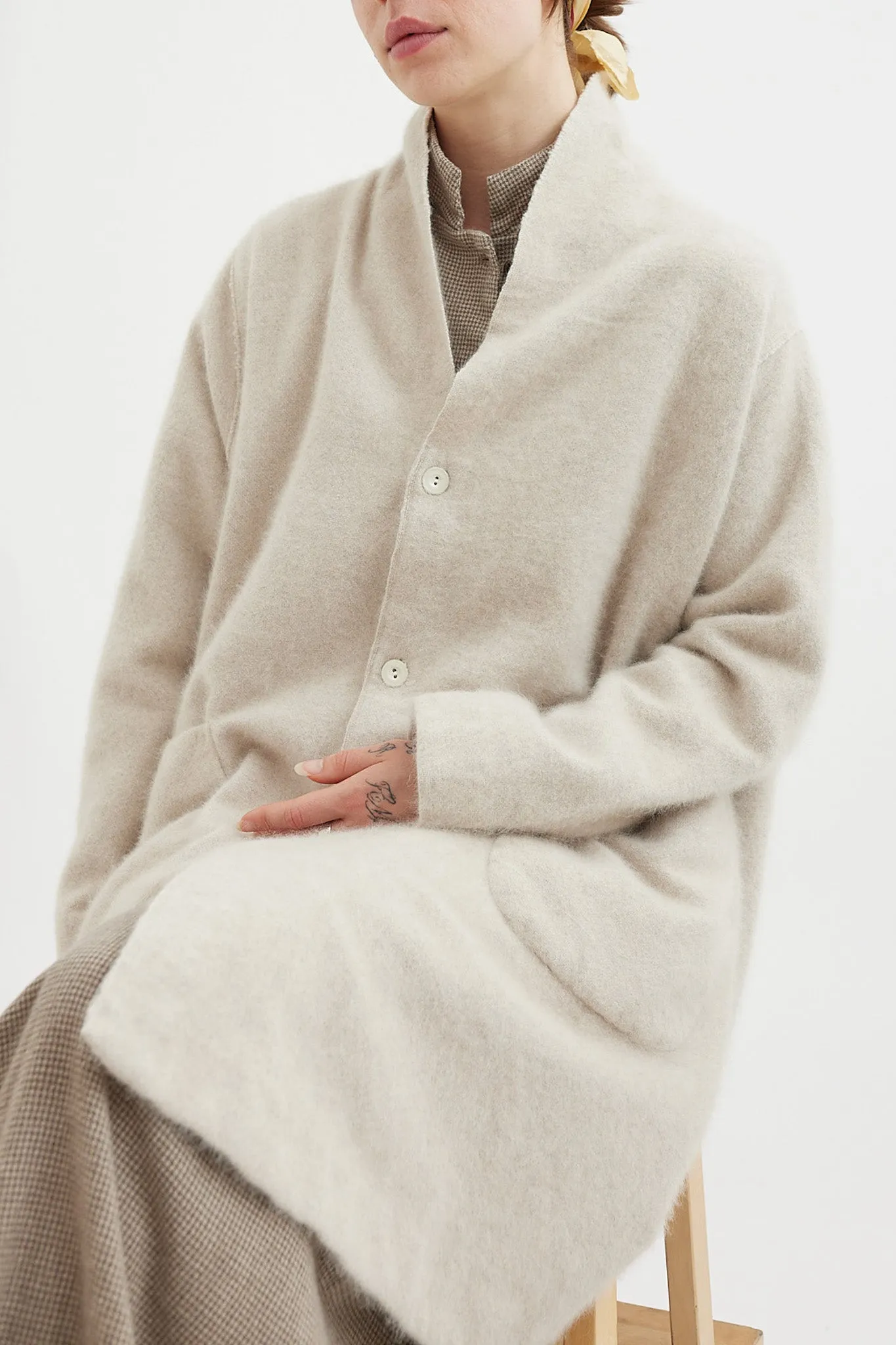 Kaval - Shawl Collar Coat - Raccoon Hand Woven